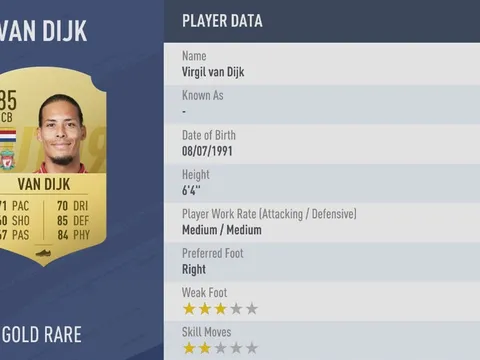 CĐV Liverpool sốc khi thấy chỉ số của Van Dijk trong FIFA 19