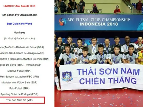 Thái Sơn Nam lọt top ứng viên câu lạc bộ hay nhất thế giới