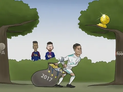 Hí họa Messi và Neymar nấp bụi rậm làm nền cho Ronaldo