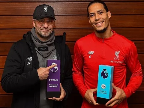 Jurgen Klopp và Van Dijk ẵm trọn giải hay nhất tháng ở Premier League