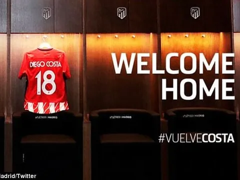Lộ diện số áo của Diego Costa tại Atletico Madrid