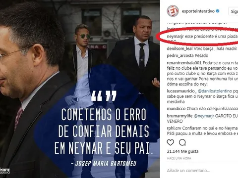 Neymar công khai gọi chủ tịch Barcelona là 'tên hề'