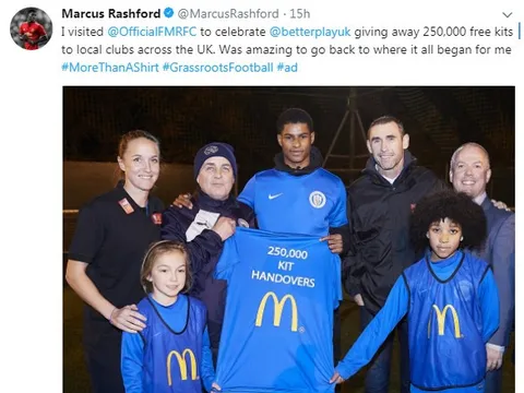 Rashford bất ngờ trở lại giúp đội bóng thuở bé