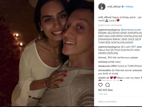 Ozil đăng ảnh 'tình bể bình' mừng sinh nhật bạn gái