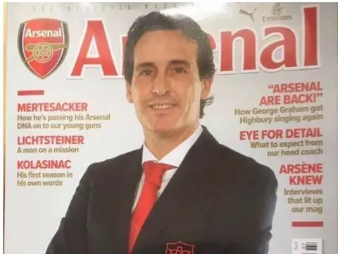 Arsenal bị chế giễu sau khi tân HLV Unai Emery đứng chặn tên trên bìa tạp chí