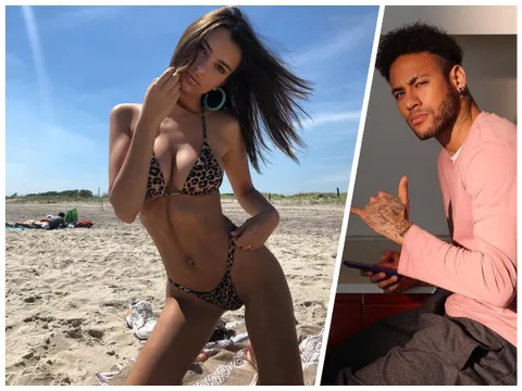 Bạn gái đi làm xa, Neymar lả lơi bên siêu mẫu ngực trần
