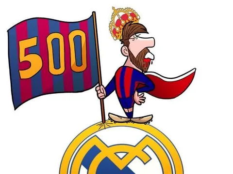 Biếm họa Messi mồm đầy máu, đứng cắm cờ ngạo nghễ trên đầu Real