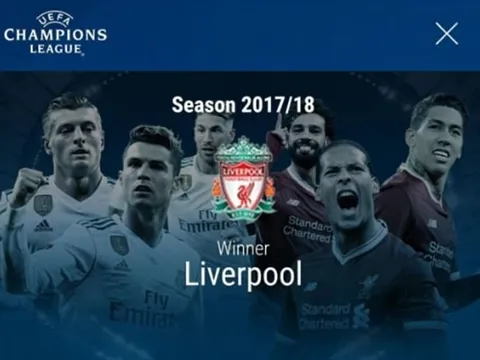 UEFA đăng thông báo Liverpool vô địch Champions League 2017/18