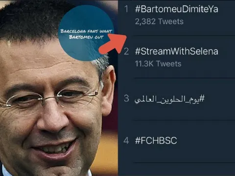 Chưa đầy 24 giờ, chủ tịch Barcelona đã 'lên nhất' trang Twitter