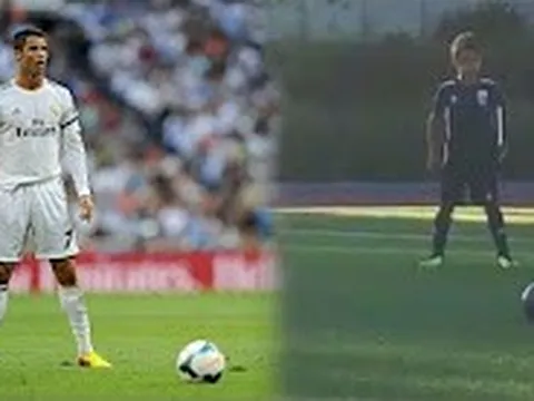 Con trai CR7 ghi bàn y hệt bố
