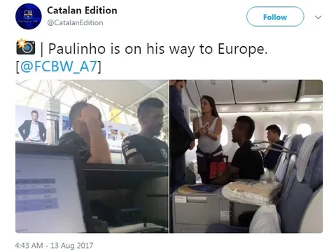 Fan Barcelona khóc thét vì Paulinho đã lên máy bay