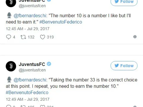 Fan Juventus nể phục khi Bernardeschi từ chối áo số 10