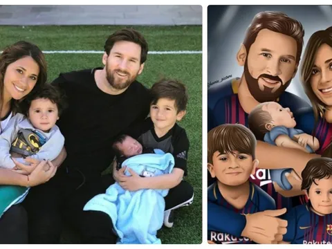 Gia đình hạnh phúc của Messi được họa thành tranh 3D
