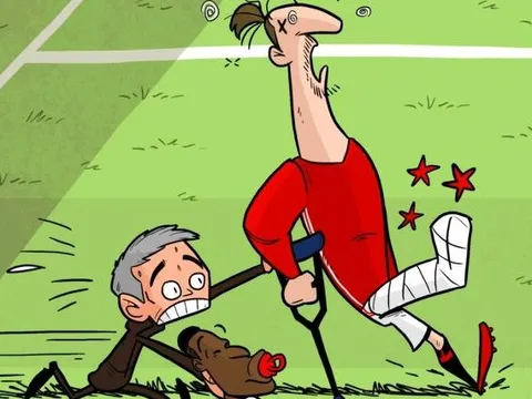 Hí họa Mourinho bắt Ibra đá bóng với cái chân bó bột