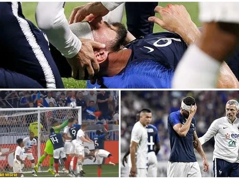 Lãnh trọn cú đấm của thủ thành tuyển Mỹ, Oliver Giroud đổ máu, gục xuống sân