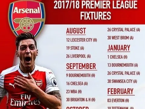 Lịch thi đấu của từng CLB Premier League mùa 2017/18 (Phần 1)