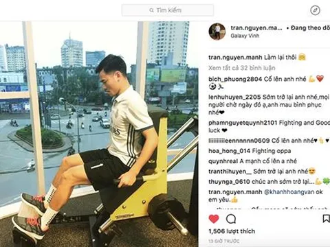Nguyên Mạnh trở lại tập luyện sau chấn thương gãy tay