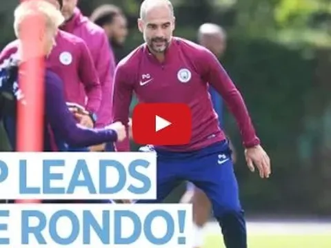 Pep Guardiola tràn đầy hưng phấn tập luyện chung cùng Man City