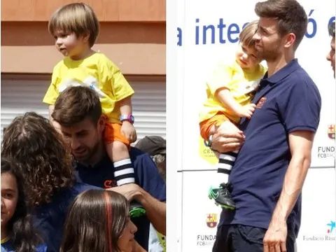 Piqué 'vã mồ hôi' chăm con tại sự kiện của Barcelona