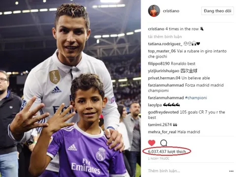 Vô địch châu Âu, Ronaldo phá luôn kỷ lục tương tác trên Instagram