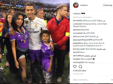 Ronaldo và 10 bức ảnh được thả tim nhiều nhất trên Instagram