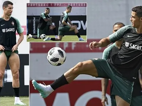 Ronaldo khoe đùi trên sân tập, chờ chiến Uruguay