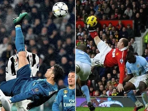 Ronaldo tái hiện siêu phẩm "xe đạp chổng ngược" của Wayne Rooney