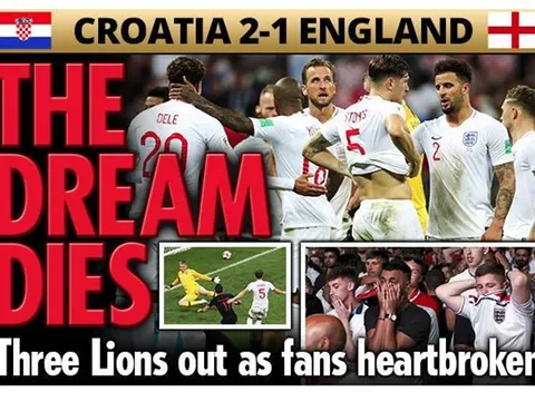 Truyền thông Anh: 'Croatia làm tan vỡ trái tim sư tử dũng cảm'