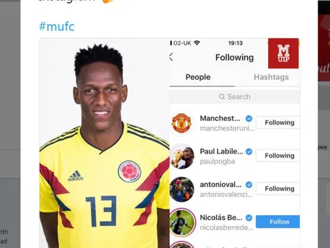 Yerry Mina đã bấm theo dõi Man Utd, Pogba,...