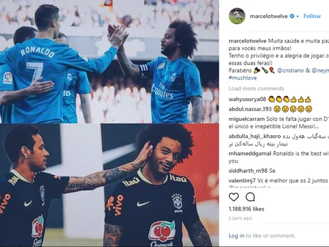 Marcelo chèo kéo Neymar về Real trên mạng xã hội?