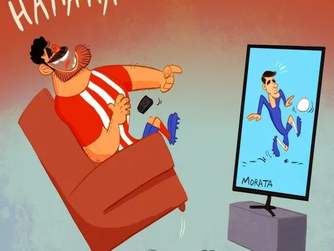 Biếm họa Diego Costa cười nhạo chân gỗ Morata