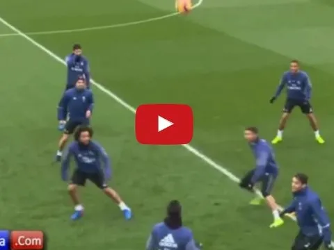 Cristiano Ronaldo và Marcelo bị đồng đội 'hành hạ' trong bài tập 'đá ma'
