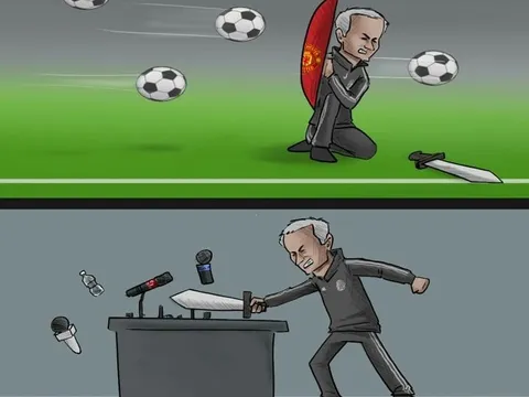 Hí họa Mourinho chỉ biết tấn công ở phòng họp báo