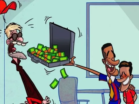 Hí họa Neymar dùng vali tiền để đưa Coutinho về Barca