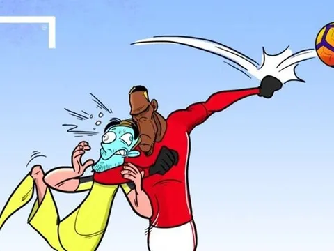 Hí họa Pogba chơi bóng chuyền, đấu vật ở trận gặp Liverpool