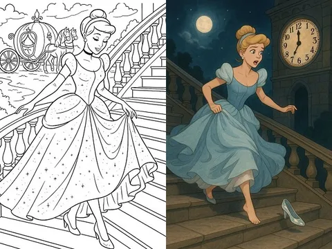 20 bức tranh tô màu Cinderella, thế giới cổ tích lung linh cho bé thỏa sức sáng tạo