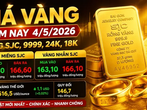 Bảng giá vàng 9999 24K 18K SJC DOJI PNJ hôm nay 4/5/2026