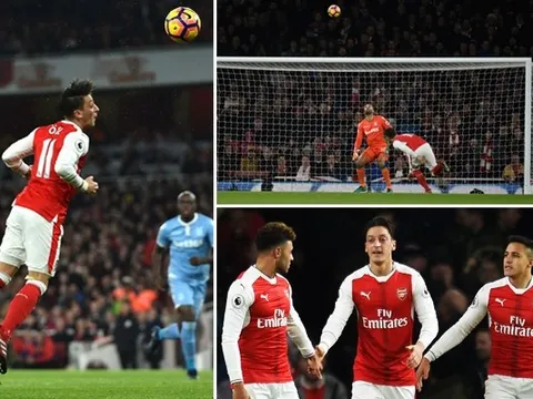 Oezil đánh đầu kỹ thuật, Arsenal lên top 1 Ngoại hạng Anh