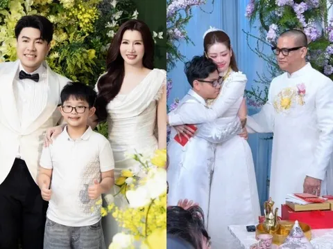 Con riêng của bạn đời sao Việt xuất hiện trong ngày cưới: Akira Phan thương như ruột thịt, Khánh Vân khóc nghe quý tử chúc phúc
