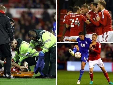 ‘Lord’ Bendtner thở bình oxy, rời sân bằng cáng