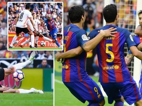 Messi sút thành công phạt đền rồi chạy tới khiêu khích CĐV Valencia