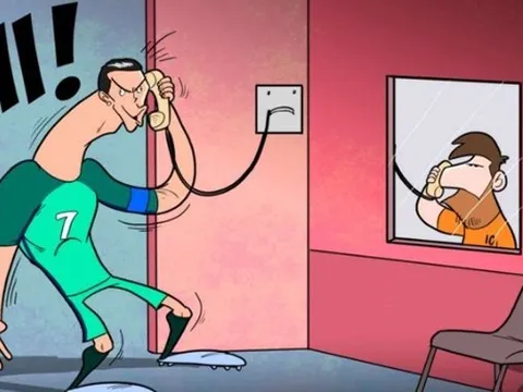 Biếm họa Ronaldo gọi điện thăm Messi trong tù