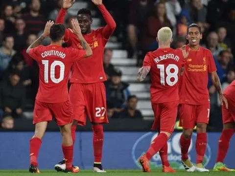 Thắng dễ Derby County, Liverpool thẳng tiến vào vòng 4 League Cup
