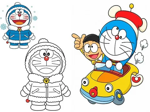Cùng con tô màu tranh Doremon, hoạt động đơn giản nhưng giúp bé không phụ thuộc vào điện thoại