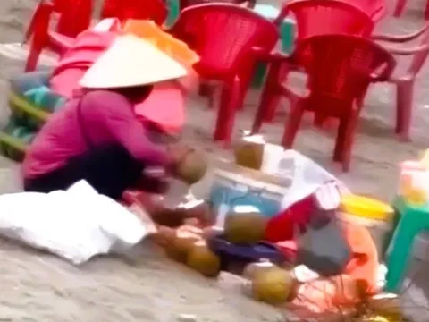 Người phụ nữ gom nước dừa thừa ở khu du lịch gây tranh cãi trên mạng