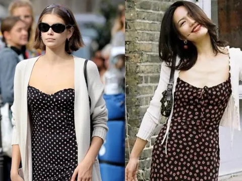 Váy hai dây chấm bi và cardigan len trở thành công thức mặc đẹp được yêu thích mùa hè này