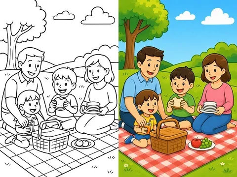 Bộ tranh tô màu picnic mùa hè đáng yêu cho bé mầm non, nhìn là muốn tô ngay