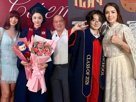 Cặp song sinh Vbiz khoe 2 con tốt nghiệp cấp 3: Ái nữ nhà Thúy Hạnh như búp bê, con gái Thúy Hằng 12 năm học giỏi