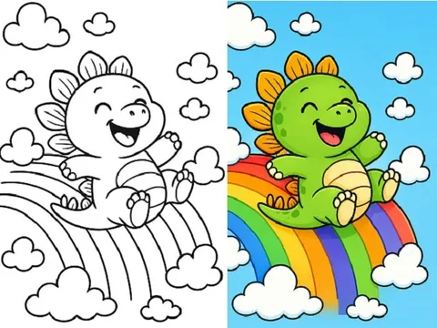 Bé khám phá thế giới khủng long chibi đáng yêu qua 20 bức tranh tô màu ngộ nghĩnh