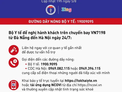 Thông báo khẩn tìm hành khách chuyến bay VN7198 từ Đà Nẵng đến Hà Nội ngày 24/7